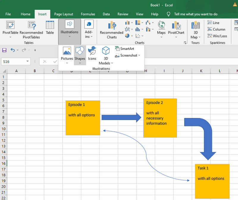 Lựa chọn hình dạng Excel