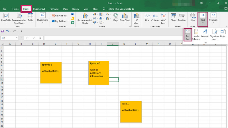 Excel matn qutisini tanlash