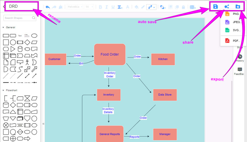 Desa el diagrama de flux en línia