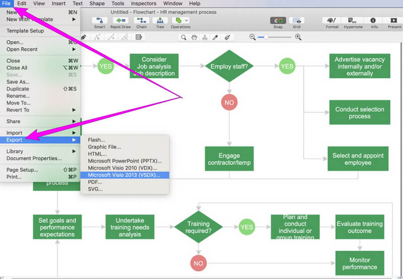 Visio निर्यात निवड