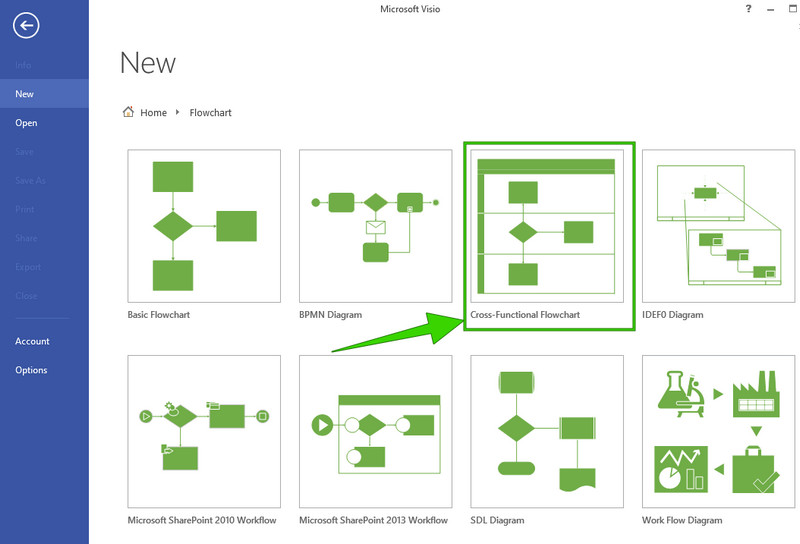 Visio 部門横断フローチャートの開始