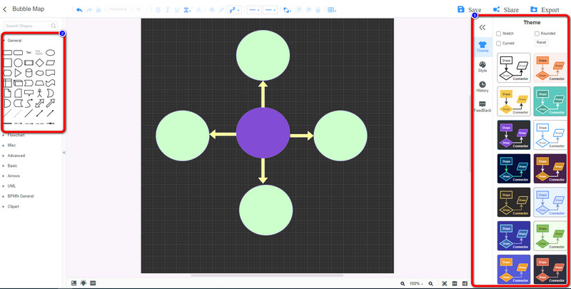 ជ្រើសរើស Themes អូស Shapes