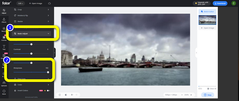 Fotor Adjust Sharpness Option