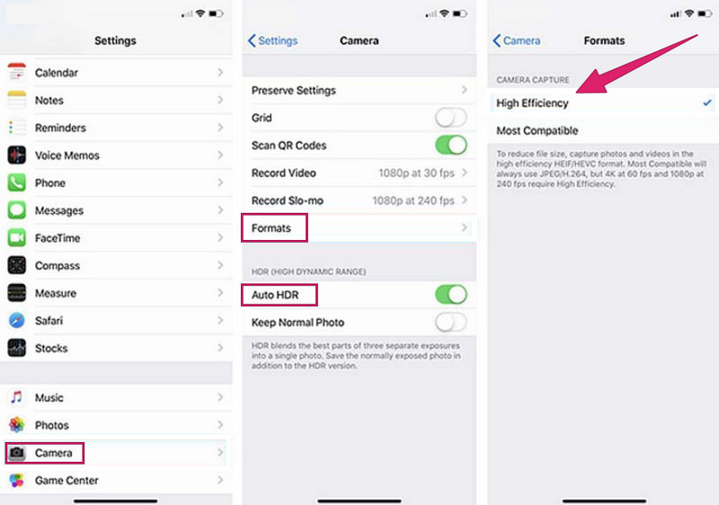 Opcións de formato de configuración do iPhone