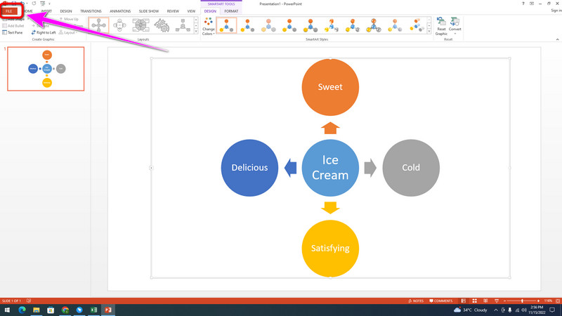 Powerpoint حفظ خريطة الفقاعة