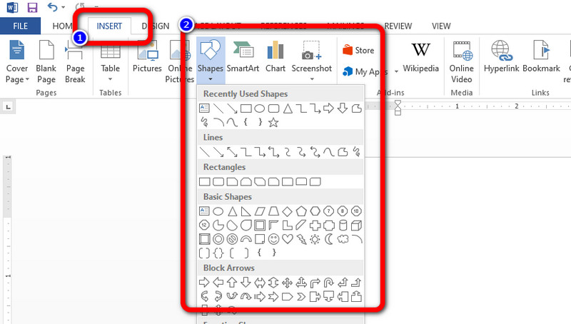 Изберете Insert Click Shape