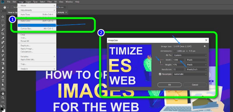 تنظیم اندازه Photoshop Optimize