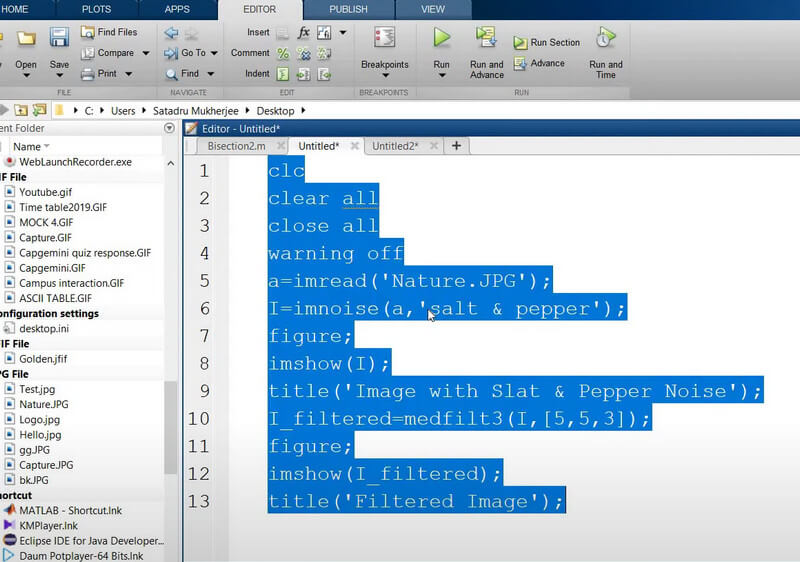 Código de comando de MatLab