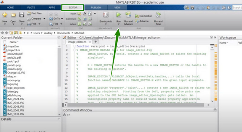 Section d'exécution Matlab