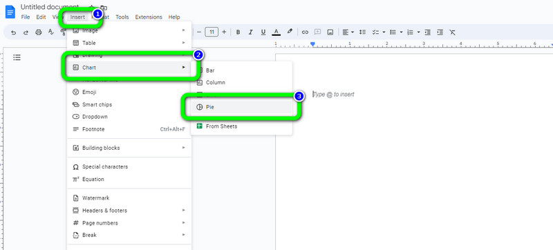 Voeg cirkeldiagramdocumenten in