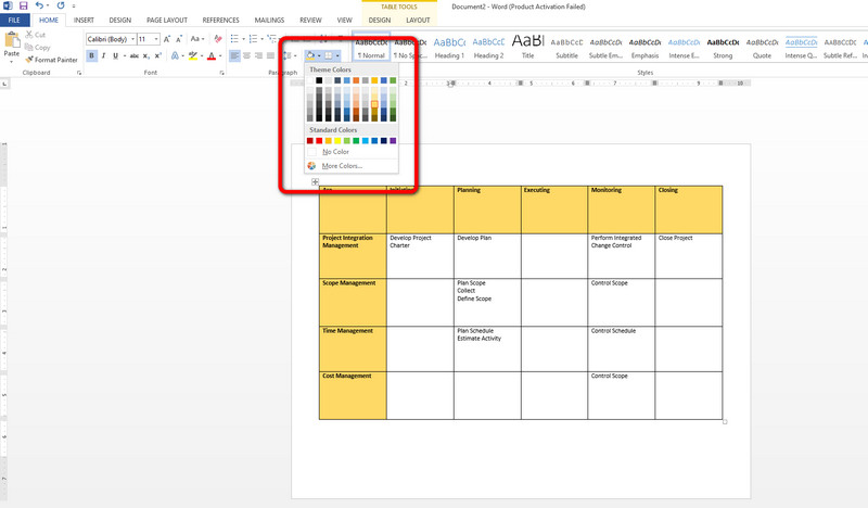 Letakkan Jadual Warna