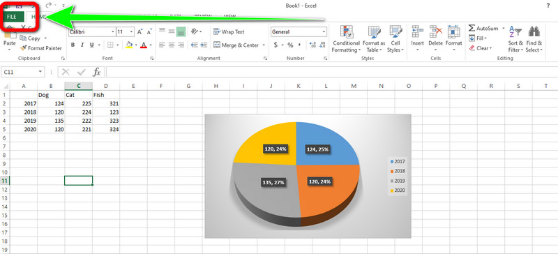 Сохранить круговую диаграмму Excel