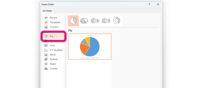 Pie Option را انتخاب کنید
