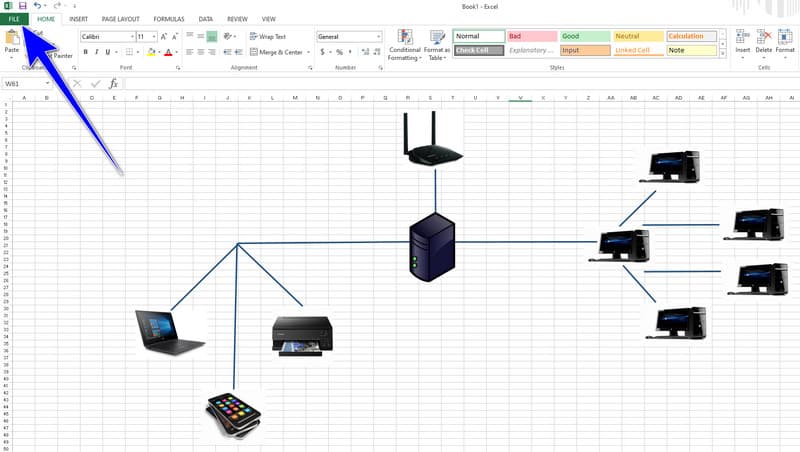 บันทึกไดอะแกรม Excel