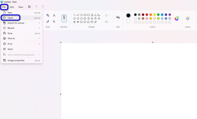 Käynnistä paint File Avaa