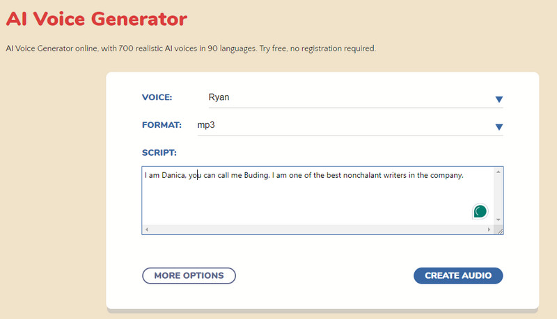 Nástroj AIVoice Generator