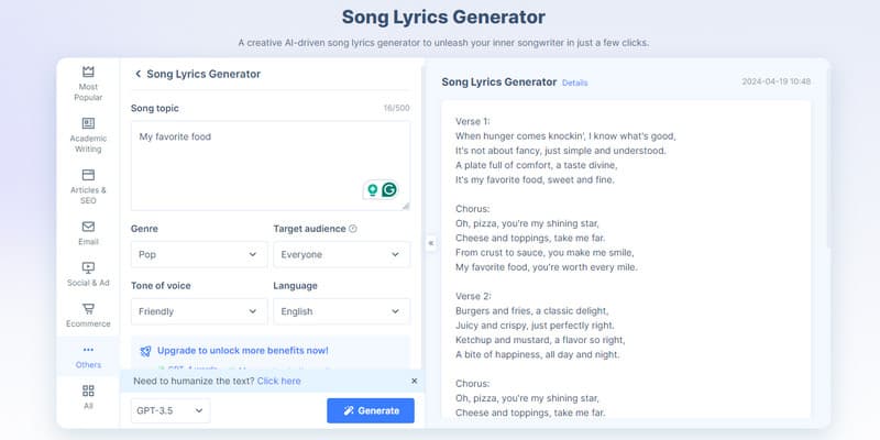 Hix AI Songtext-Generator