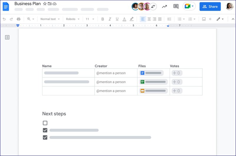 Google Docs انٹرفیس