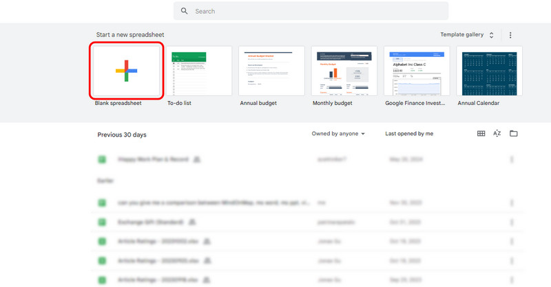 Blank Spreadsheets ကိုဖွင့်ပါ။
