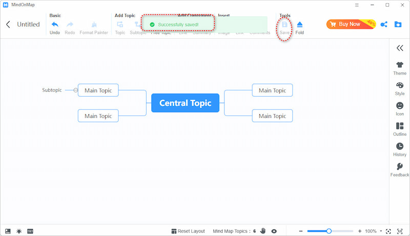 Bewaar uw mindmap met succes