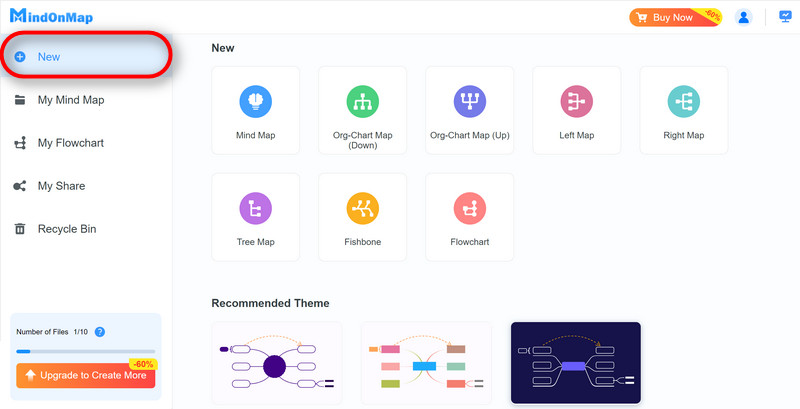 เปิด Mindonmap และเลือกประเภทของ Mindmap