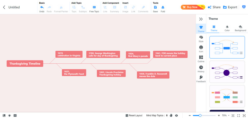 Interface Mindonmap de Cronometragem de Ação de Graças