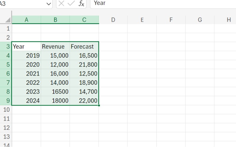 Įveskite duomenis „Excel“.