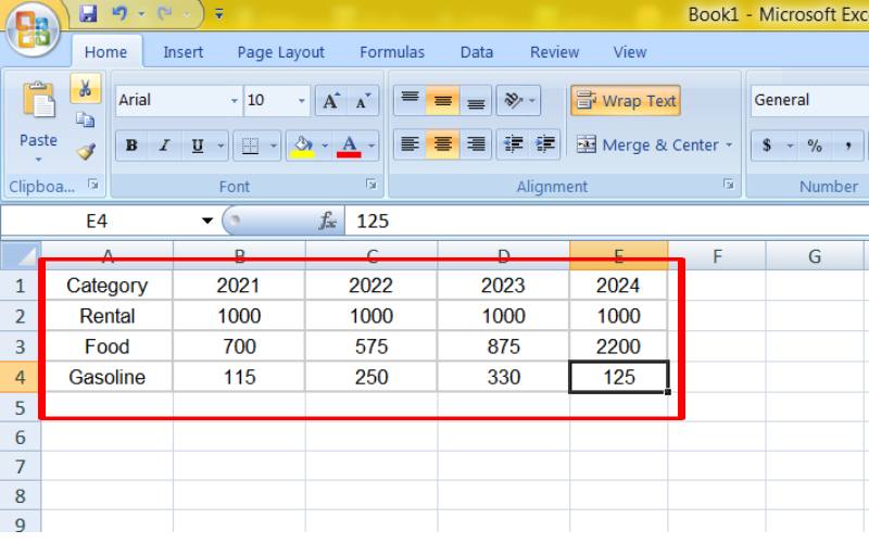 การแทรกข้อมูลลงใน Excel