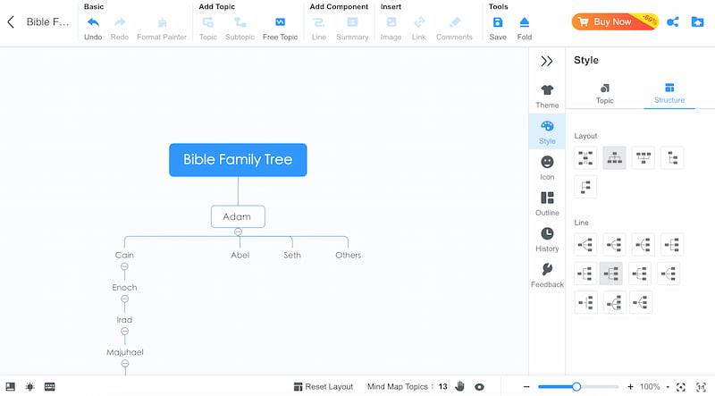 مواضيع فرعية في Mindonmap إضافة مواضيع