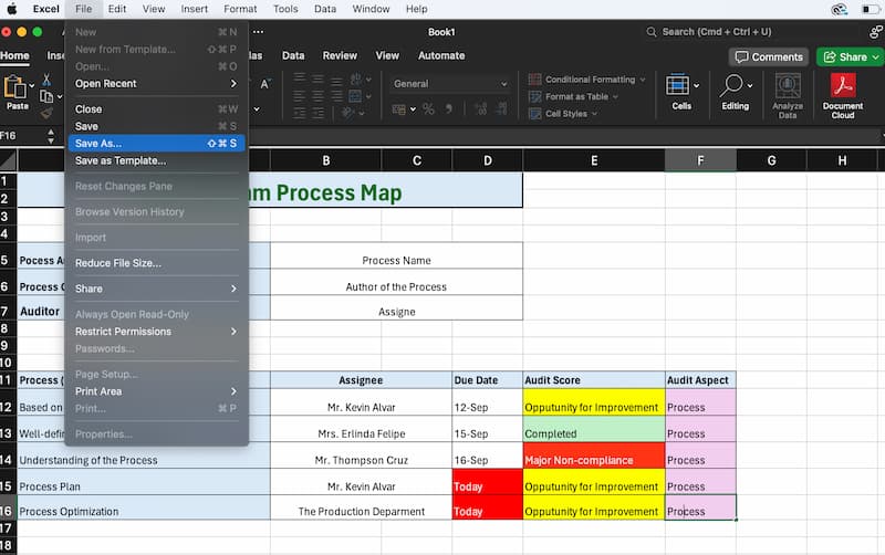 ឯកសារ Excel រក្សាទុកជា