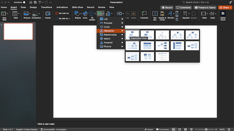 Powerpoint Hierarchia hozzáadása