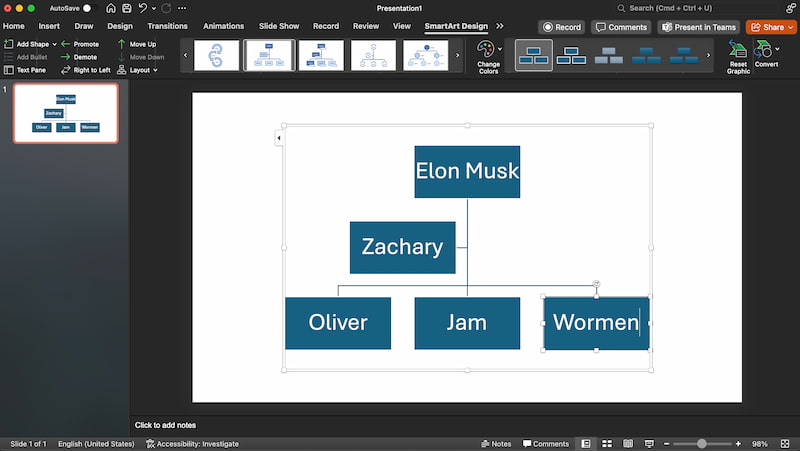 Powerpoint အမည်များထည့်ပါ။