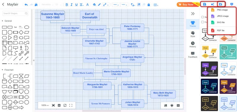 Salva e condividi o esporta l'albero genealogico