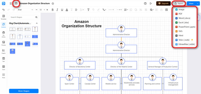 Save or Export Amazon Org Chart in Edrawmax