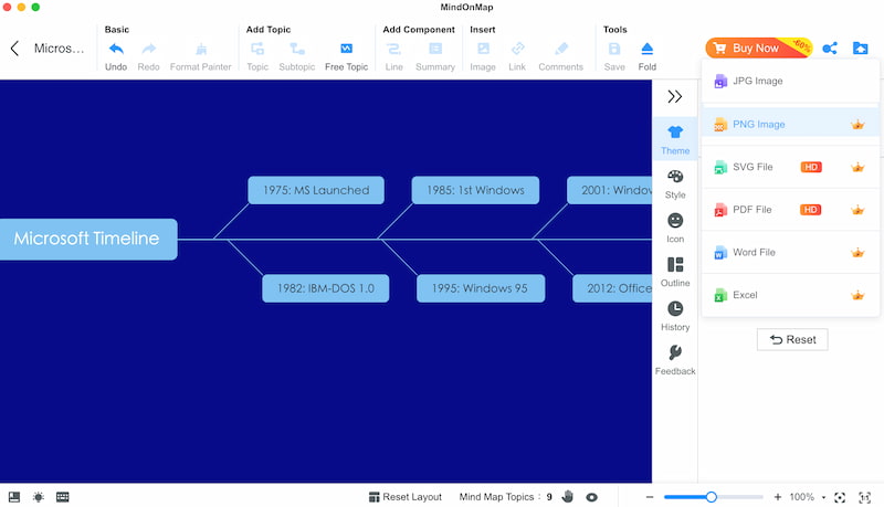 Mindonamap Тақырыпты экспорттау